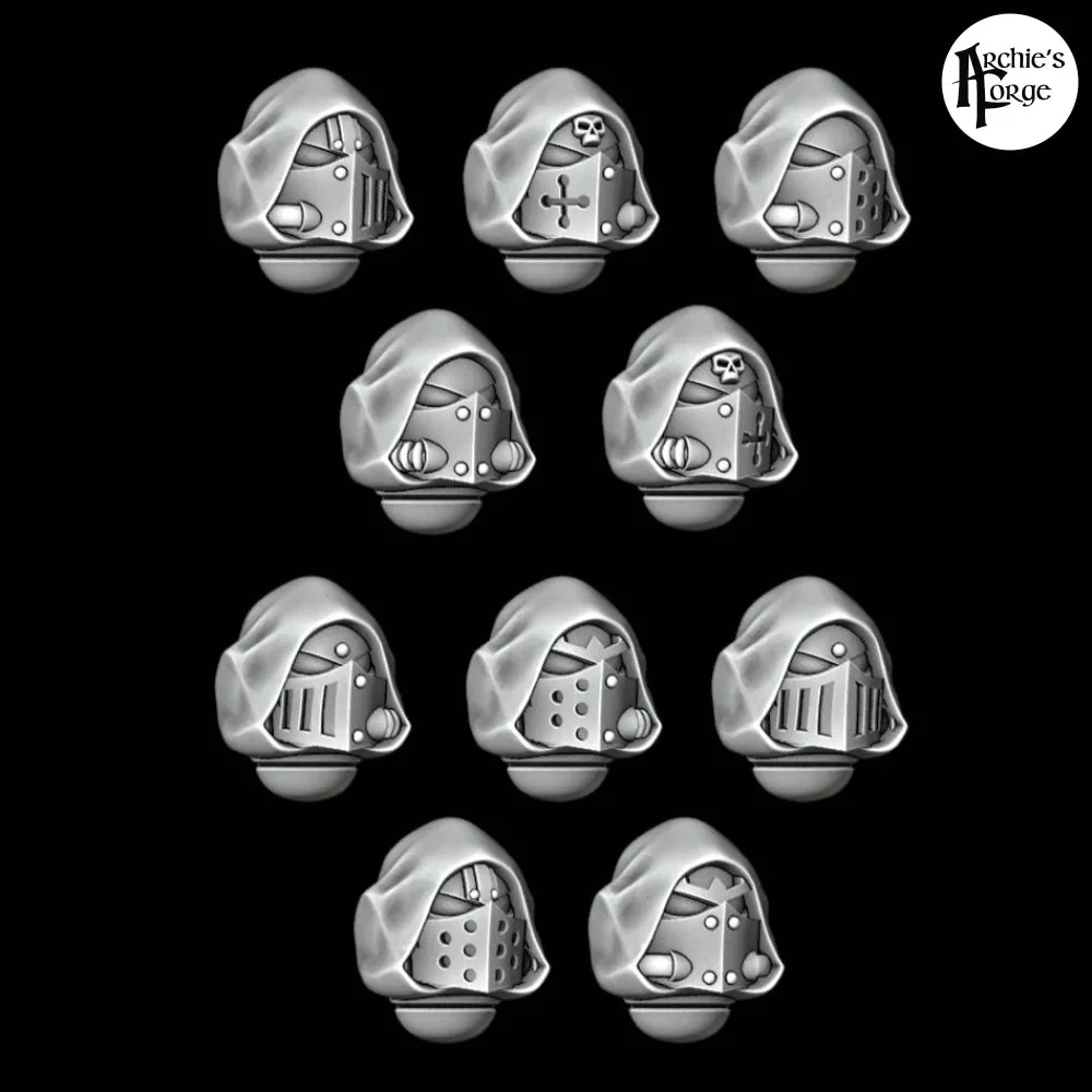 Hooded Knight Helmets - Design 1 - Plain Hood - Set of 10