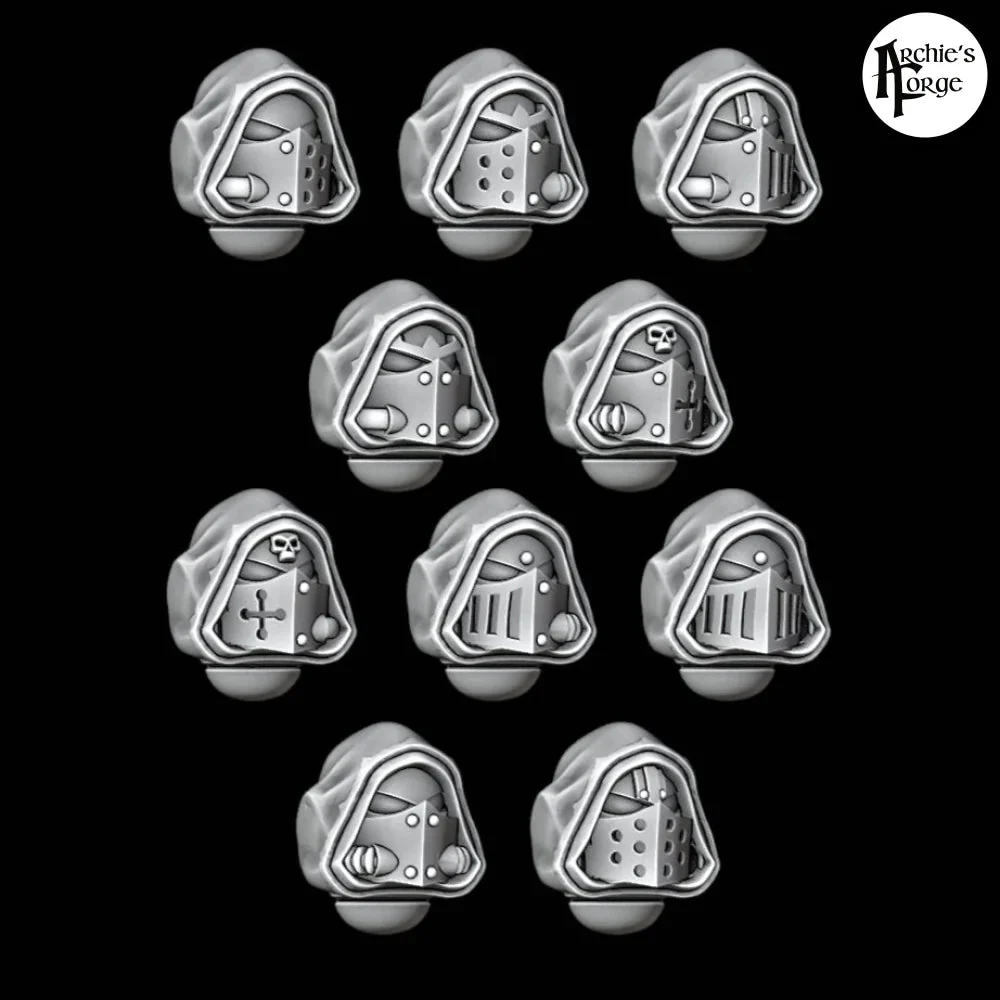 Hooded Knight Helmets - Design 1 - Trimmed Hood 1 - Set of 10