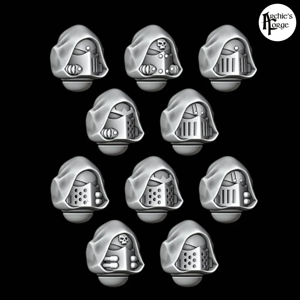 Hooded Knight Helmets - Design 2 - Plain Hood - Set of 10