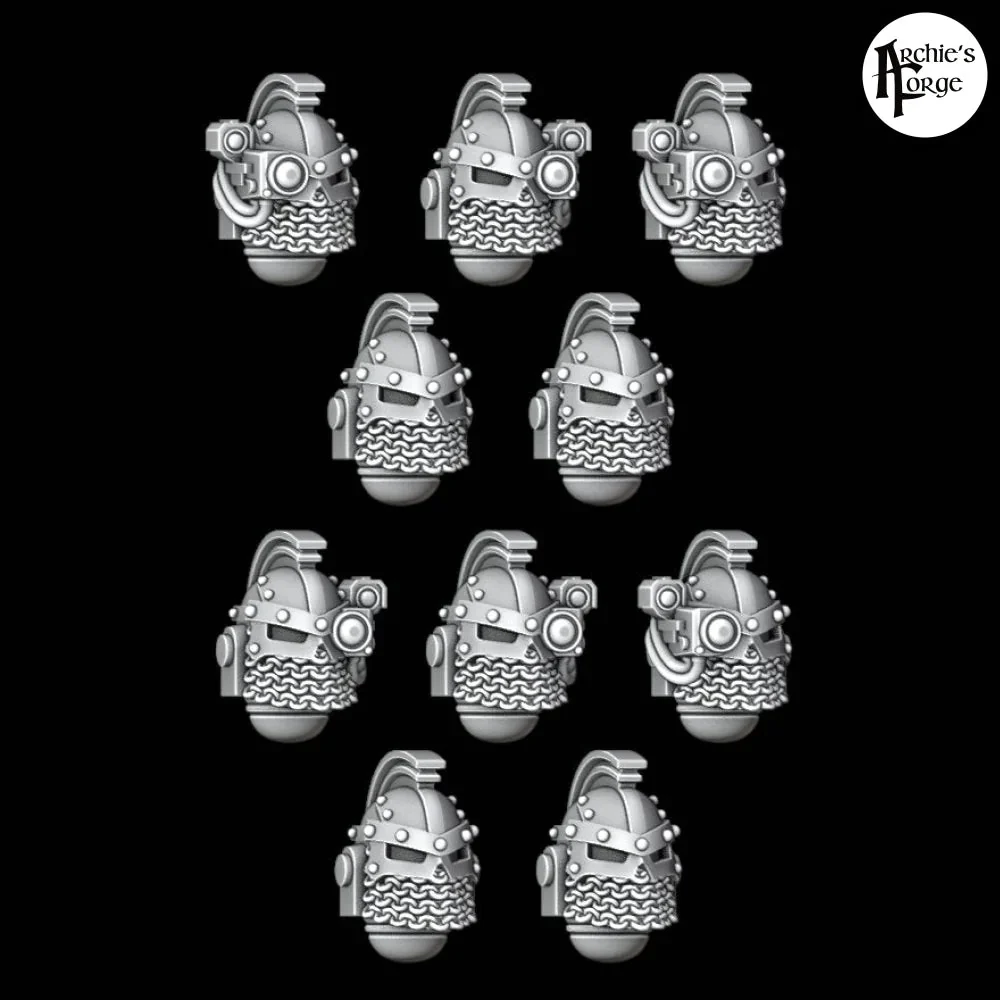 Legio Iron - Chainmail Skull Helmets - Small Crest - Set of 10